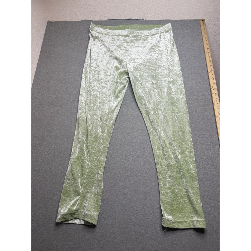 Vtg Sostanza Green Pants Velvet Skinny‎ Leggings  90s Medium